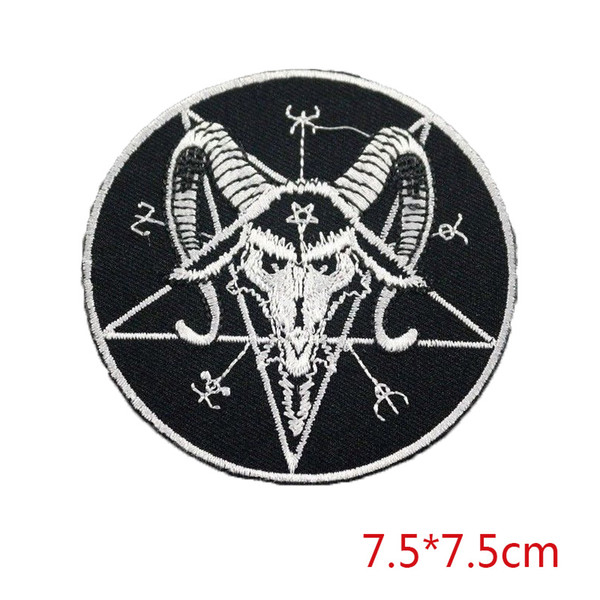 New arrival Black pentagram baptomet embroidered iron on patch for Jacket Jeans Clothing Badge fabric sewing