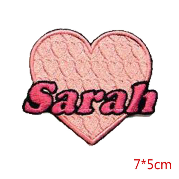 New arrival Sarah in your pink heart customed embroidered iron on backing patch DIY apparel accessories fabric sewing