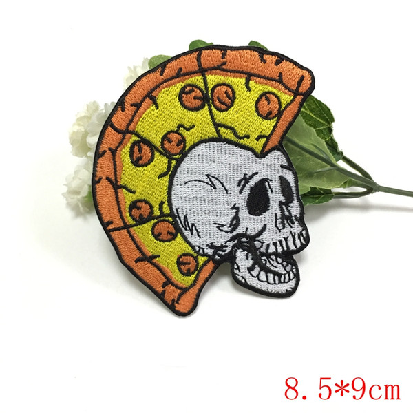 Skull Mohawk Punk Rock Pizza Biker Embroidered Applique Iron on Patch for clothing Backpack trouser hat