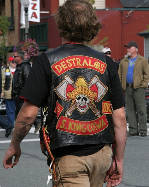 HOT SALE DESTRALOS S.KING CO.WA MOTORCYCLE CLUB VEST OUTLAW BIKER MC JACKET PUNK LARGE BACK PATCH COOLEST IRON ON WEST PATCH FREE SHIPPING