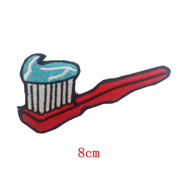 A red toothbrush with toothpaste Embroidered iron on patch DIY Accessory Sewing Supplies Garment Stickers patch