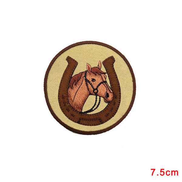 ROCKING HORSE Patch Western Horse Head in Horseshoe Iron On Embroidered Applique patch for Jacket Jeans Clothing Badge