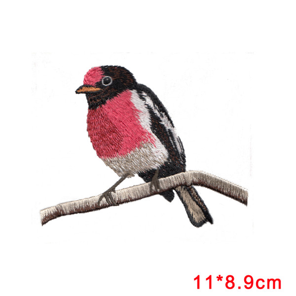 Iron On Embroidered Applique Patch Black White red Chickadee Bird Facing Right Patch for women kid cartoon children