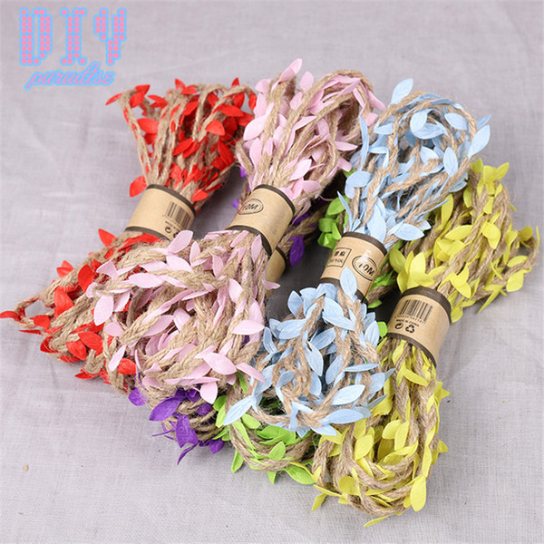 100M Colorful Leaf Natural Burlap Hessian Jute Twine Cord Hemp Rope Trim Rustic Wrap Gift Packing String Wedding Party Decoration