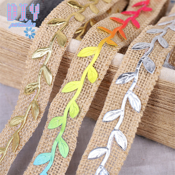 40M colorful Rattan leaf Retro Natural Burlap Ribbon Lace Tape Trim Rustic Jute Garland Hessian Roll Wedding Party Decoration Craft