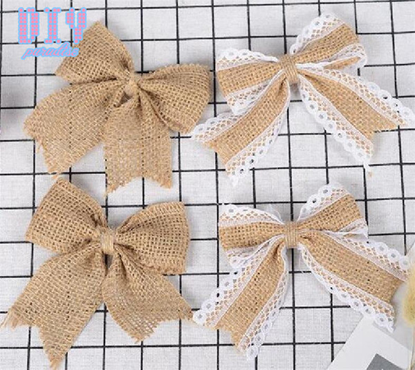 50PCS bowknot Natural Burlap Ribbon Lace Trim Rustic Jute Garland Hessian Roll Bow Tie Wedding Party Decoration Craf