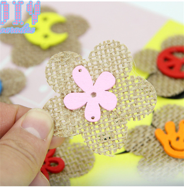 50PCS Button flower Retro Natural Burlap Ribbon Lace Trim Rustic Jute Garland Hessian Roll Wedding Party Decoration Craf