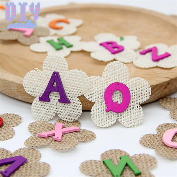 50PCS DIY handmade alphabet flower Retro Natural Burlap Ribbon Lace Trim Rustic Jute Garland Hessian Roll Wedding Party Decoration Craf