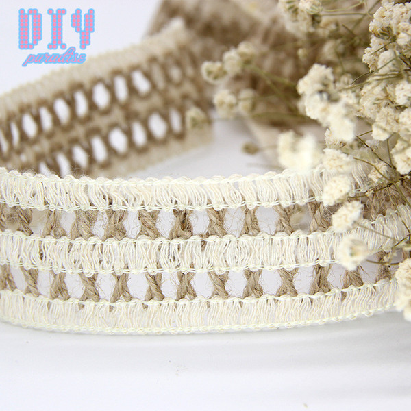 100M hollow Retro Natural Burlap Ribbon Lace Tape Trim Rustic Jute Garland Hessian Roll Wedding Party Decoration Craft