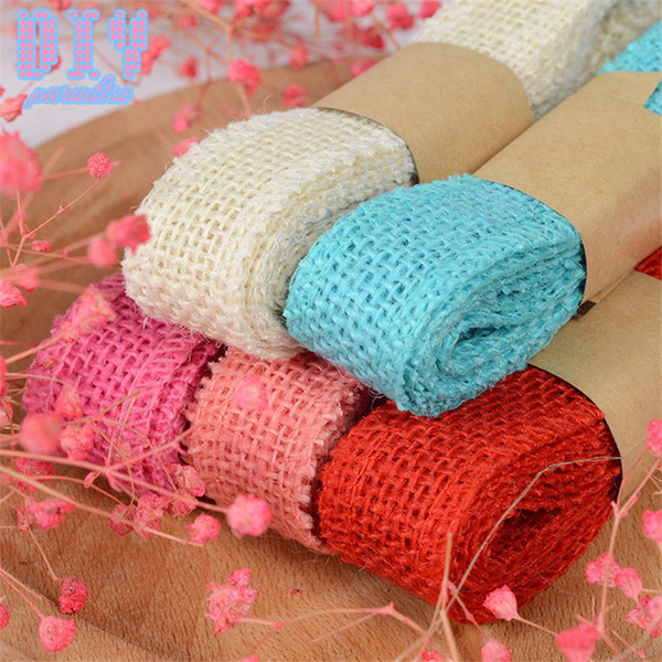 40M DIY colorful Retro Natural Burlap Ribbon Lace Tape Trim Rustic Jute Garland Hessian Roll Wedding Party Decoration Craft