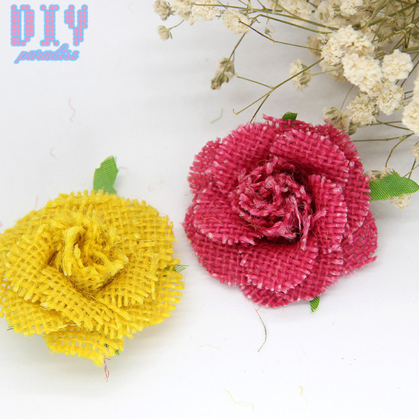 50PCS colorful flower Retro Natural Burlap Ribbon Lace Trim Rustic Jute Garland Hessian Roll Bow Tie Wedding Party Decoration Craf