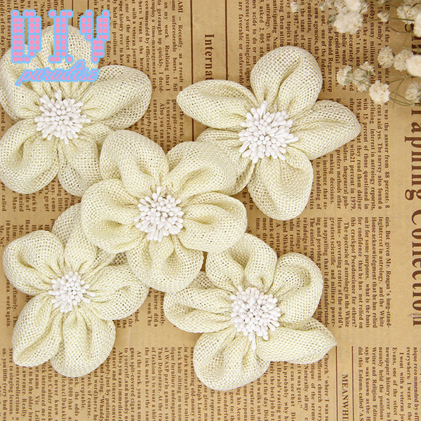 50PCS flower Retro Natural Burlap Ribbon Lace Trim Rustic Jute Garland Hessian Roll Bow Tie Wedding Party Decoration Craf