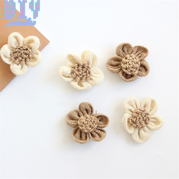50PCS DIY flower Natural Burlap Ribbon Lace Trim Rustic Jute Garland Hessian Roll Bow Tie Wedding Party Decoration Craf