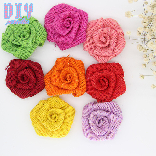 50PCS flower Natural Burlap Ribbon Lace Trim Rustic Jute Garland Hessian Roll Bow Tie Wedding Party Decoration Craf