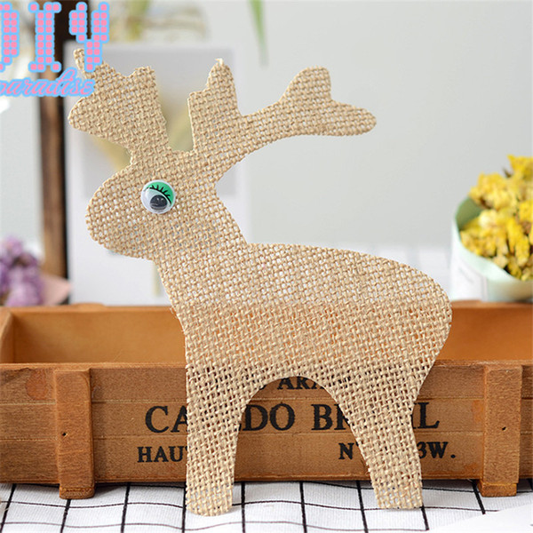 50PCS DIY handmade deer Retro Natural Burlap Ribbon Lace Trim Rustic Jute Garland Hessian Roll Wedding Party Decoration Craf