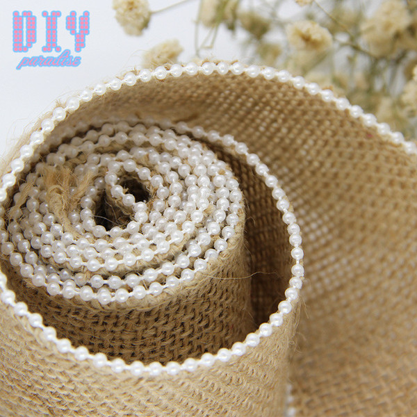 48M DIY pearl Retro Natural Burlap Ribbon Lace Tape Trim Rustic Jute Garland Hessian Roll Wedding Party Decoration Craft