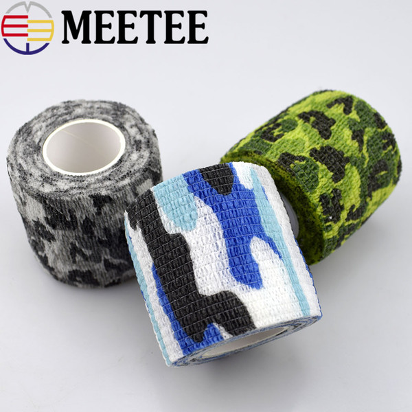 Meetee 5*220cm Elastic Stealth Tape Hunting Military Camouflage Tape Airsoft Paintball Gun Rifle Shooting Stretch Bandage Camo Tape 2pc