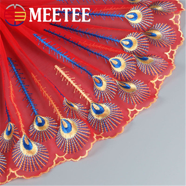 Meetee Red Water Soluble Lace Fabric Paragraph Embroidery Peacock Tail Feathers High Quality Diy Clothing Skirt Accessories CBJ-4