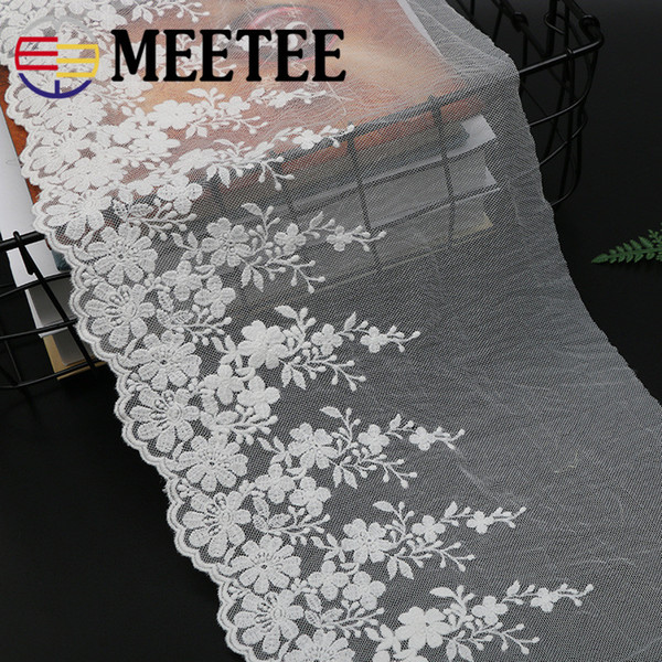 Meetee 20cm White Flower Embroidery Sweet Lace Trim DIY Handmade Fabiric Home Clothing Accessories for Wedding Dress