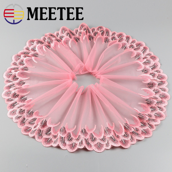 Meetee 20cm Embroidery Net Lace Fabric Peacock Phoenix tail feathers Mesh Tulle Guipure Cord Lace Sewing DIY Doll Cloth home accessorize