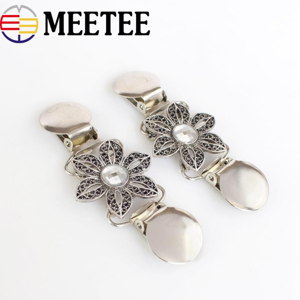 meetee Metal Buckles Garment Sweater Pins Brooch European Retro Crystal Cardigan Flower Clip Clothes Rhinestone Decorative Buttons