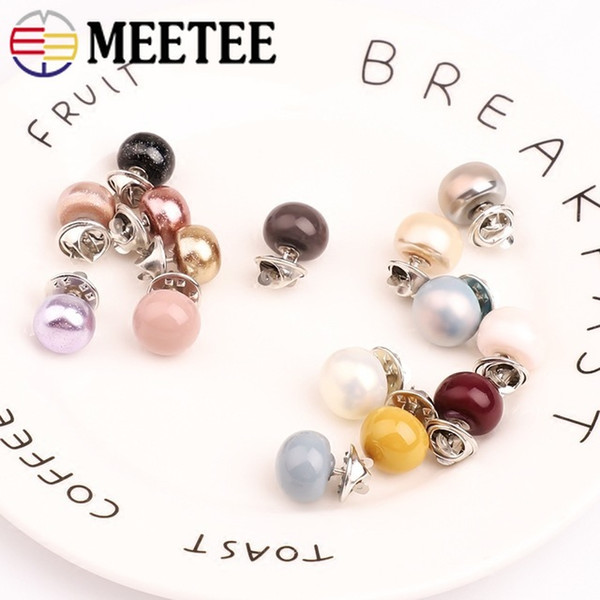 Meetee Sweater Pin Buckle pearl Button colorful purple Anti-running Small Brooch Chest Flower Shirt Neckline clothing sewing Accessories