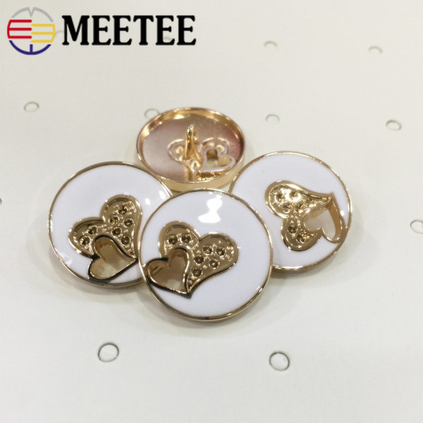 Meetee 23mm Heart Hollow Gold White Metal Buttons Fashion Coat Button Sewing Buckle For Clothing Decoration Botones BD292