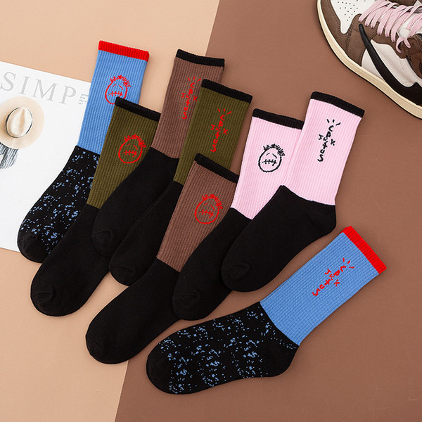 Travis Scott Mens Fashion Socks Casual Cotton Breathable with 4 Colors Skateboard Hip Hop Socks for Male