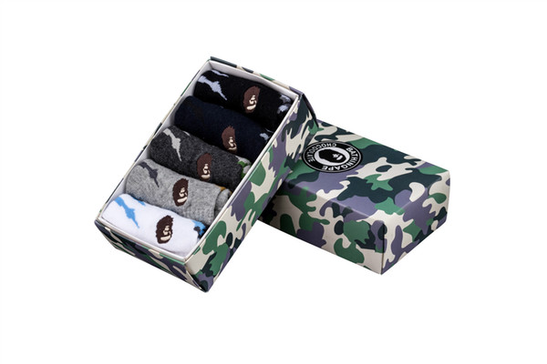 1 Box Ape Tide Brand Socks Cotton Gift Box Skateboard Camouflage Sport Socks European And American Streetwear Casual Stocking