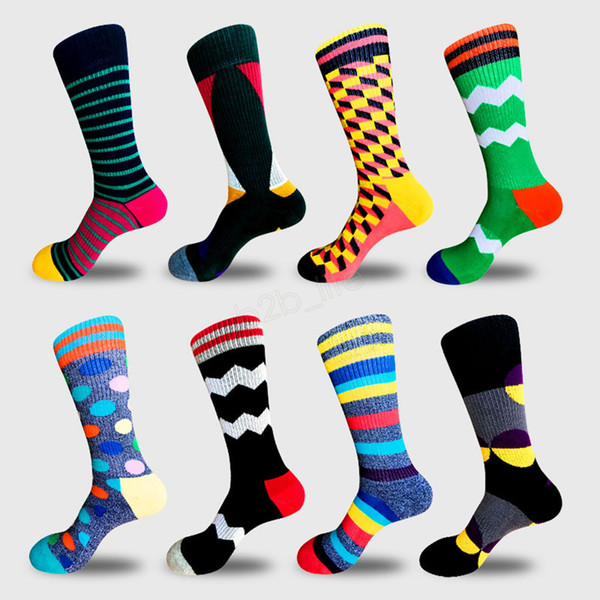 Man Mid socks striped dot colorful sport outdoor Diamond European Fund Funny Happy Cotton PULL Directly Plate Motion Socks LJJA2873