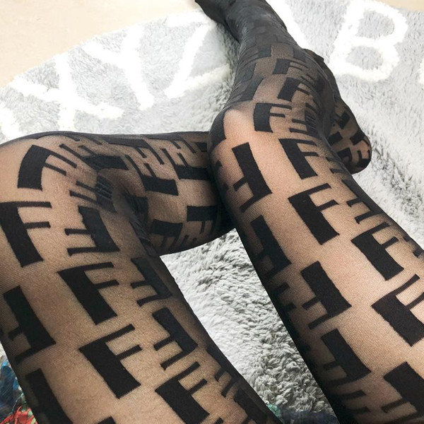 Summer Translucence Pantyhose New Women Letter Design Flocking Jacquard Hosiery Sexy Girl Tights With Box