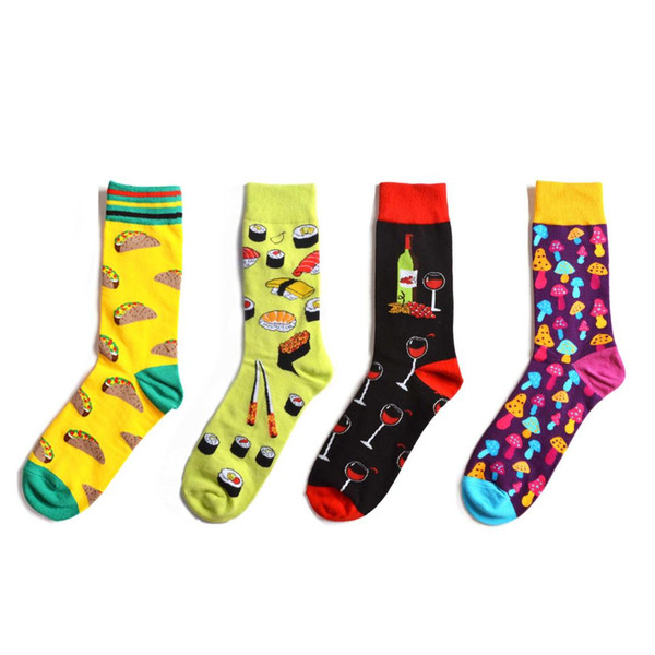 Cartoon Pizza wine Harajuku Socks Japanese Hip Hop Yellow Funny Socks Men Creative Lovely Sokken Calcetines Mujer