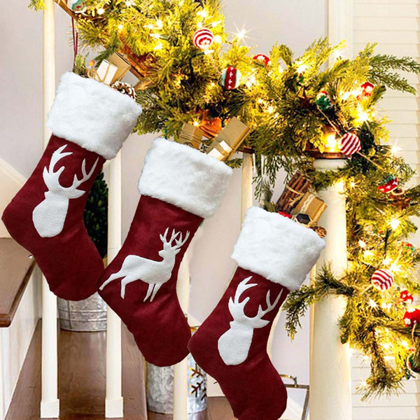 New Year Fashion Pendant Decoration Christmas Gift Stocking Candy Bag Christmas Elk Red White Socks Decoration