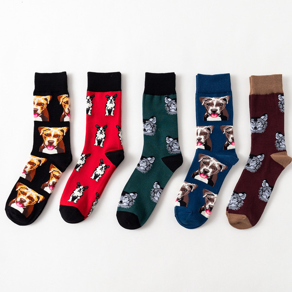 5 pairs/lot Summer Dog Animal Patterned Art Sock Men Casual Harajuku Middle Tube Socks Fashion Soft Breathable Cotton Sock