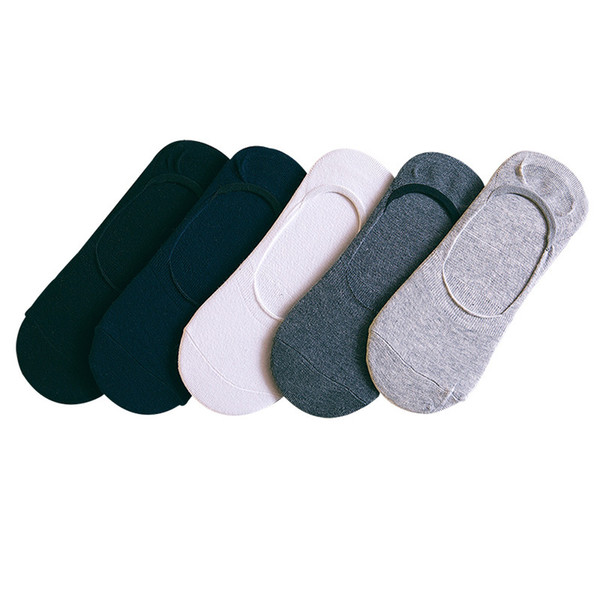 5 pairs/Lot Solid Color Casual Men Boat Socks Spring Summer Cotton Comfortable Invisible Socks Silicone Breathable Shallow Mouth Men Socks