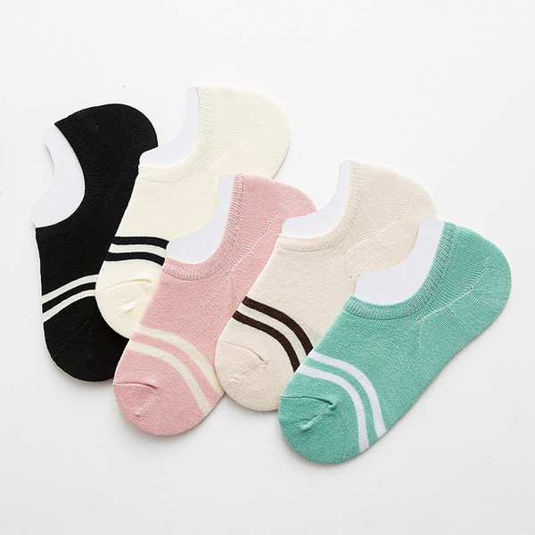 Invisible stripe Socks Woman comfortable cotton girl women boat socks ankle low female invisible Four seasons ladies socks 5 pairs/lot