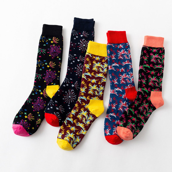 Cartoon Personality Colorful Fireworks Pattened Short Sock Fashion Cute Women Sock Female Casual Cotton Ankle Socks Harajuku 5 pairs/lot