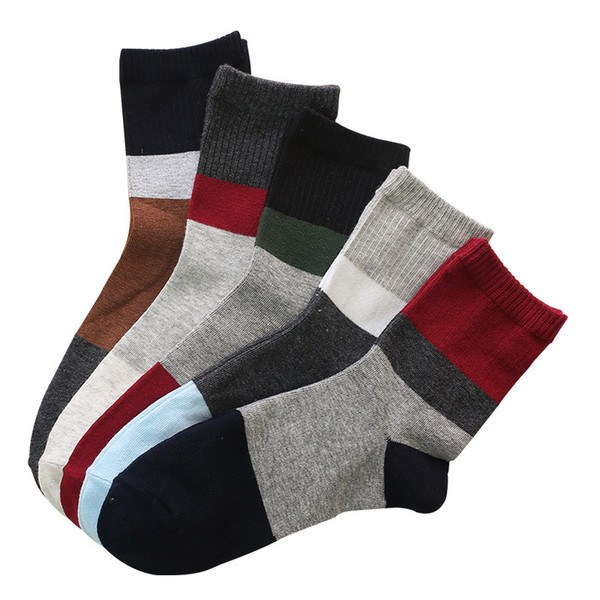 5 Pairs/lot Autumn Winter Men Middle Tube Socks Cotton Stitching Stripe Casual Business Socks Warm Thick Comfortable Men Socks