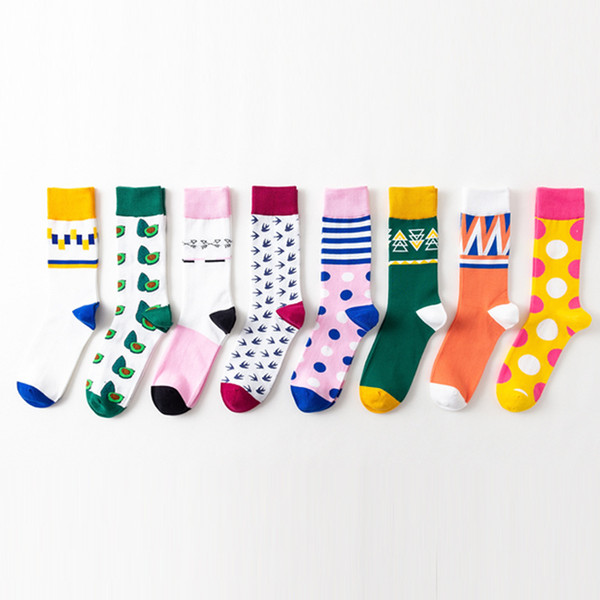 Tide Brand Geometry Creative Small Fresh Woman Socks Casual Colorful Harajuku Femme Middle Tube Socks Couple Socks Unisex 5pairs/lot