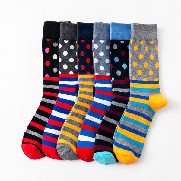 Men Dot Stripe Personality Cotton Socks Brand New Casual Business Anti-Bacterial Deodorant Breathable Man Long Sock 5 Pair