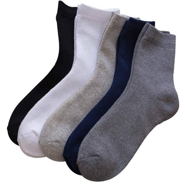 5 Pairs/lot New Casual Men's Crew Socks Autumn Winter Thick Warm Sock Solid Color Middle Tube Large Size Cotton Men Socks