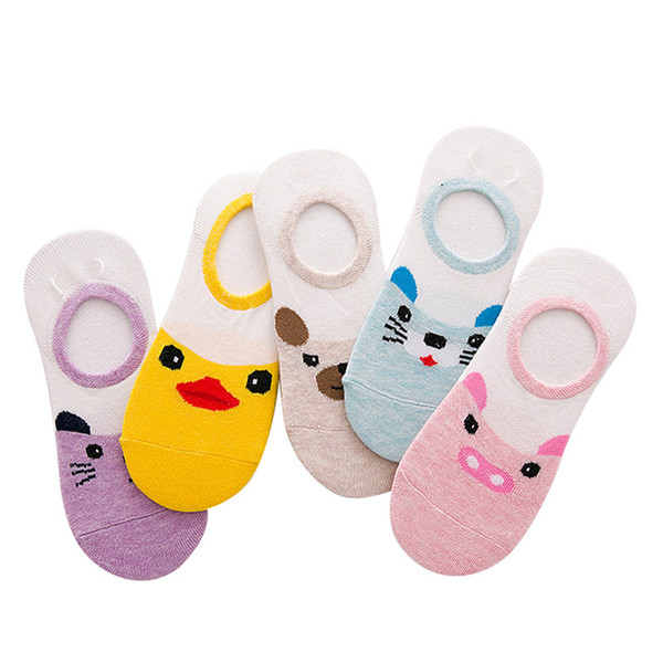 5 pairs/lot Summer Cartoon Cotton Ladies Boat Socks Sox Non-Slip Silicone Non-Marking Shallow Mouth Women Socks Invisible Female Socks