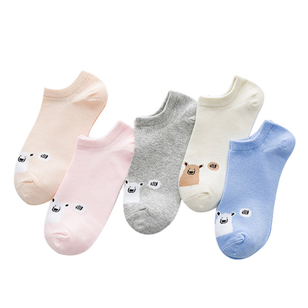 5 Pairs/Lot Cotton Cartoon Female Socks Animal Pattern Casual Woman Socks Slippers New Spring Summer Short Ladies Boat Socks