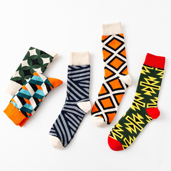 5 Pairs/lot Winter Fashion Casual Harajuku Man Sock Geometric Stripe Thicken Thermal Cotton Snow Socks Large Size Socks For Men