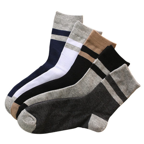 New Casual Black Men Socks Cotton Fashion Stitching Socks Autumn Winter Breathable Keep Warm Man Middle Tube Socks 5 Pairs/lot