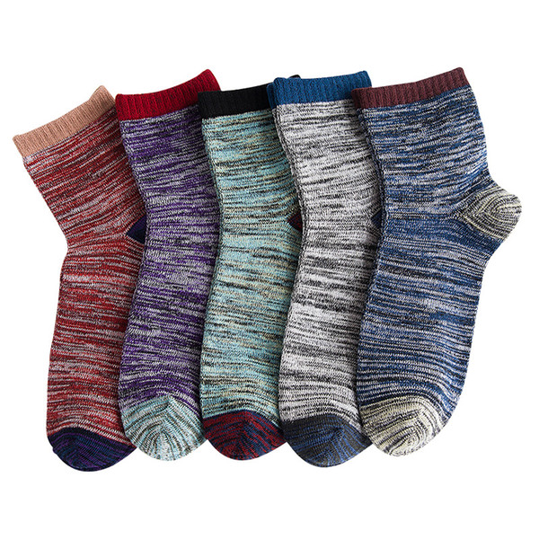 5 Pairs/lot New Multicolor Striped Men Socks Cotton Thick Breathable Warm Socks Casual Trend Design Mens Middle Tube Socks