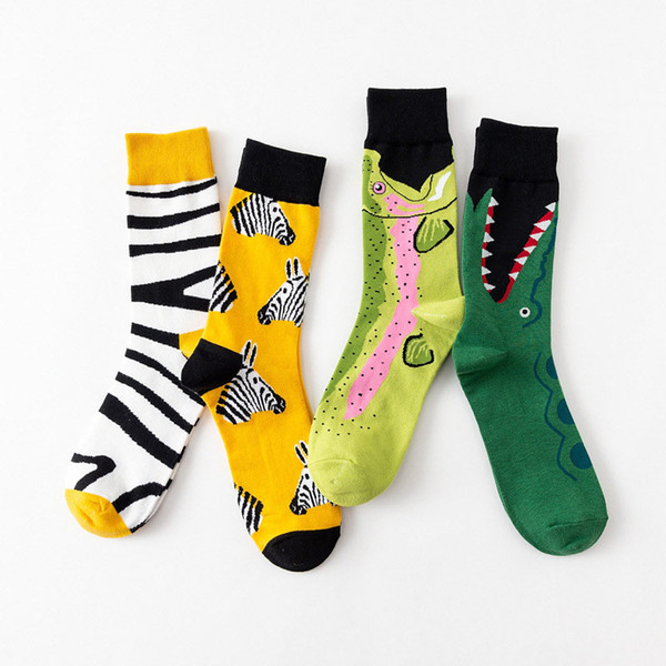 5 Pairs/lot New Animal Crocodile Zebra Men Unisex Cotton Socks Green Cute Ankle Short Socks Casual Stripe Gril Couple Socks