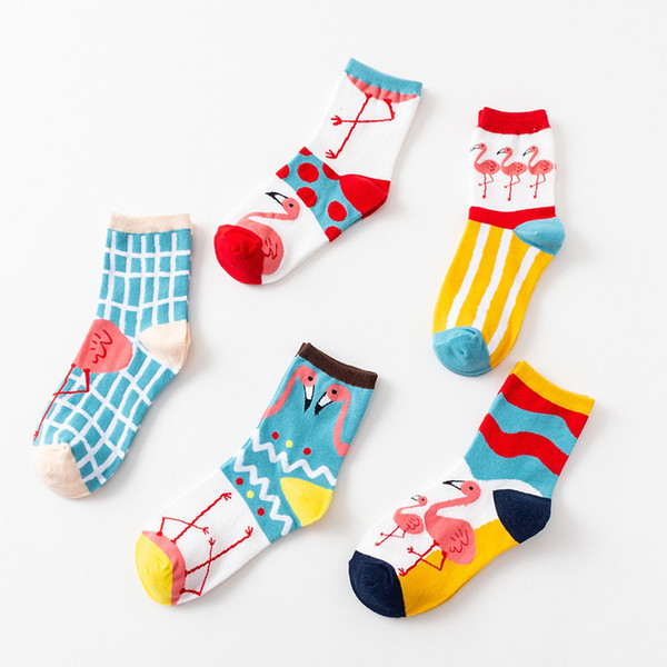 Winter Cotton Flamingo Geometric Woman Simple Sock Fashion Art Folding Female Student Thick Warm Socks Personality Classic sock