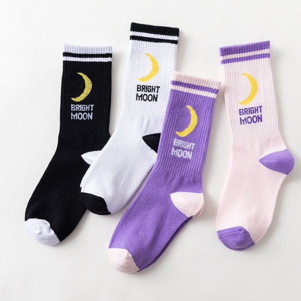 Fashion Casual Women Socks Combed Cotton Cartoon Moon Letter Harajuku Geometric Novelty Stripe Funny Female Socks