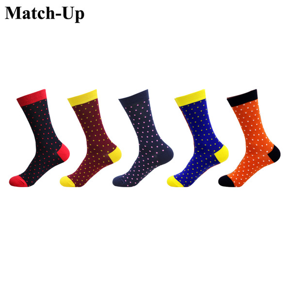 Match-Up Men's Dot classic funny round neck cotton socks hairstyle fashion colorful(5 Pairs/Lot) US 7.5-12